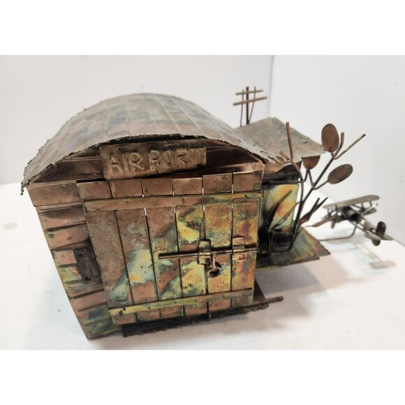 Vintage Hand Crafted Oxidized Copper Metal Airport Hanger Music Box Hong Kong - Picture 14 of 16